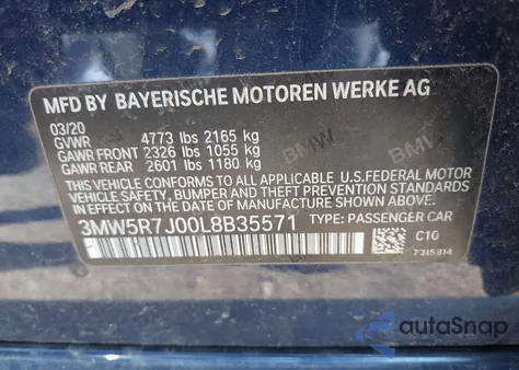 2020 BMW 330I xDrive z USA, uszkodzony, nr VIN 3MW5R7J00L8B35571